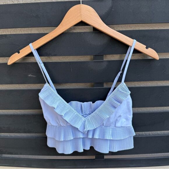 Zara Ruffle Tiered Pleated Cropped Top in Light Blue | XS - Picture 2 of 8